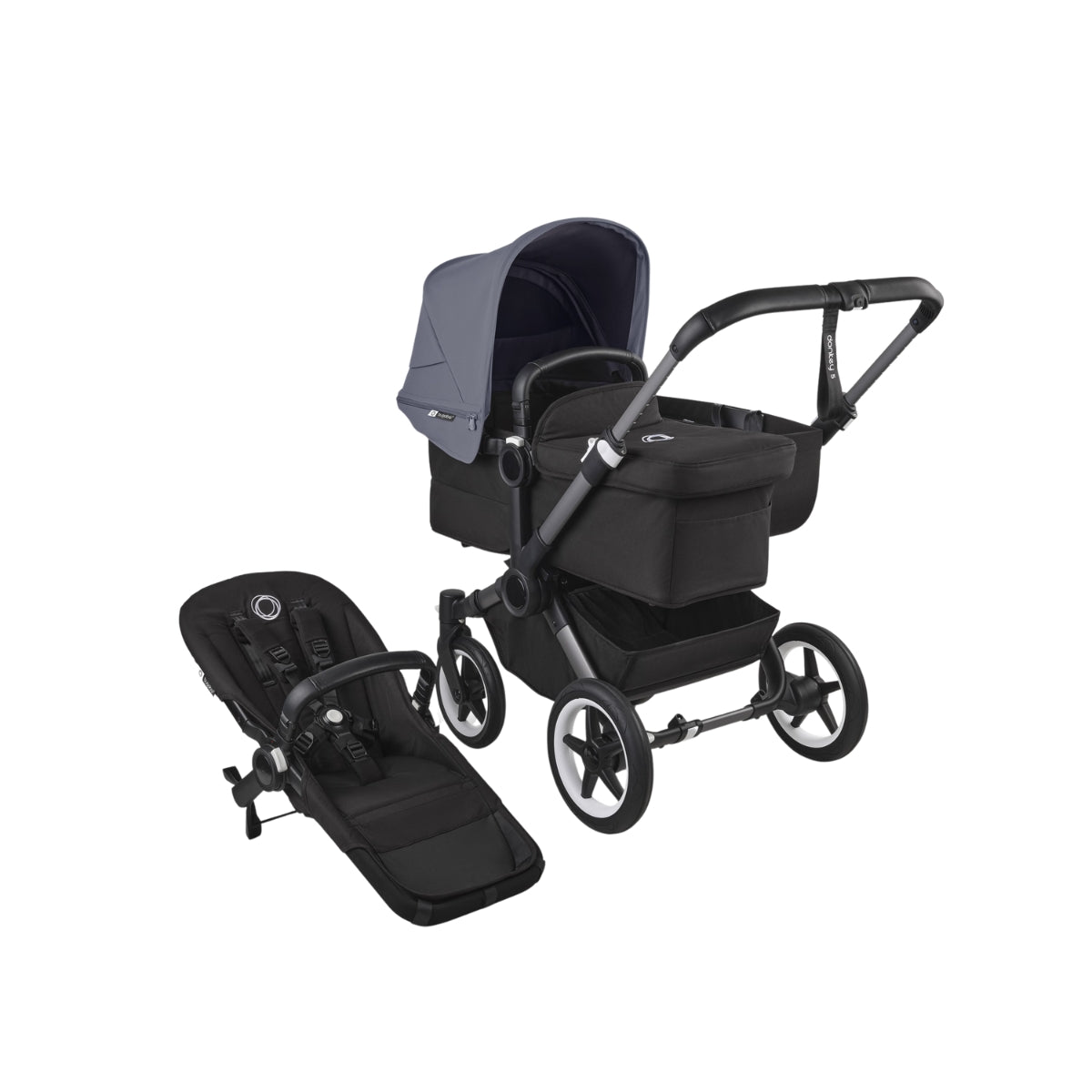 Bugaboo Donkey 5 Mono Bassinet and Seat - Stormy Blue/Midnight Black/Graphite Chassis