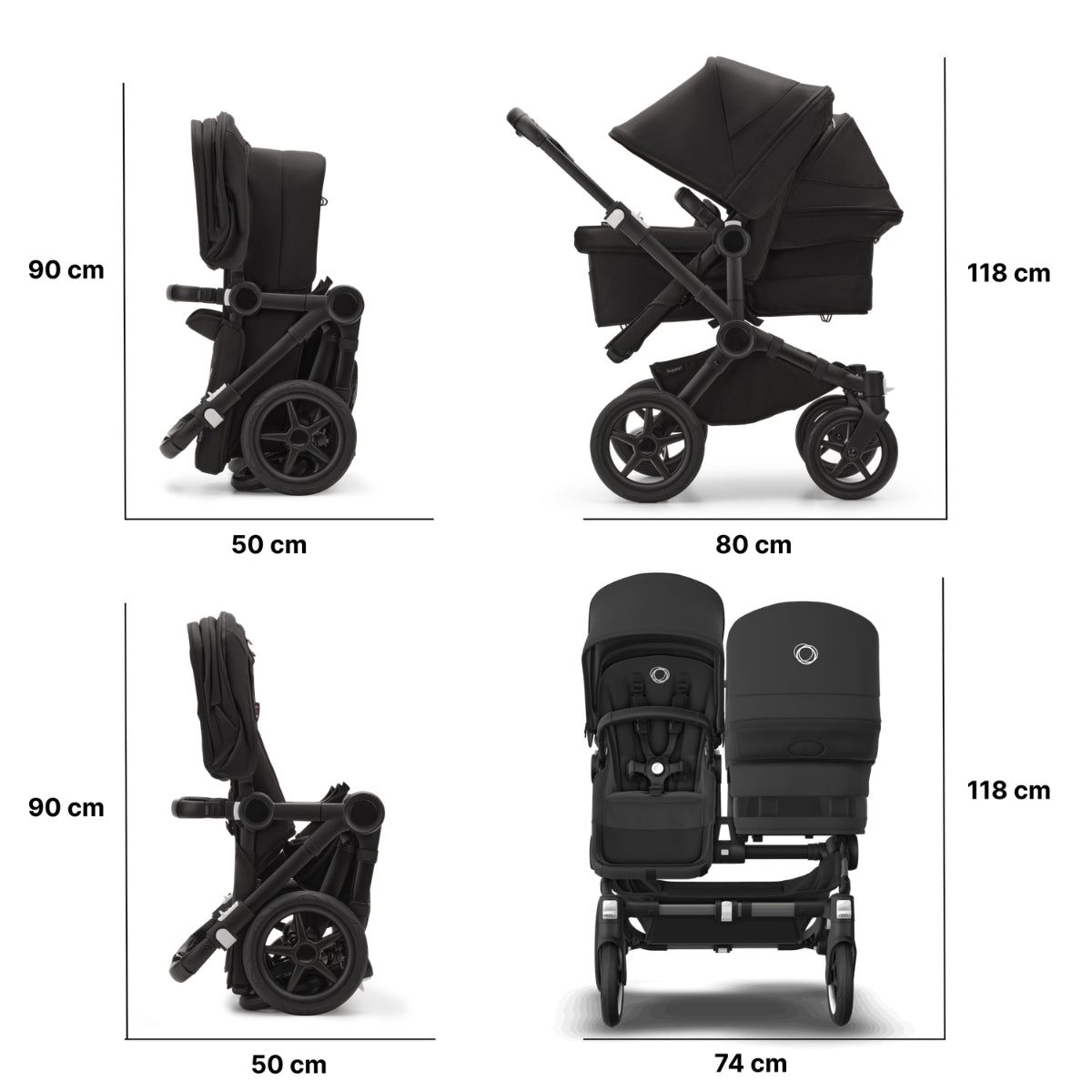 Bugaboo Donkey 5 Twin Bassinet And Stroller - All Midnight Black/Graphite Chassis