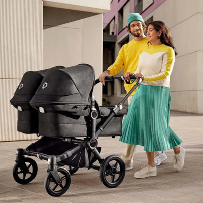 Bugaboo Donkey 5 Twin Bassinet And Stroller - Grey Melange Canopy/Midnight Black/Graphite Chassis