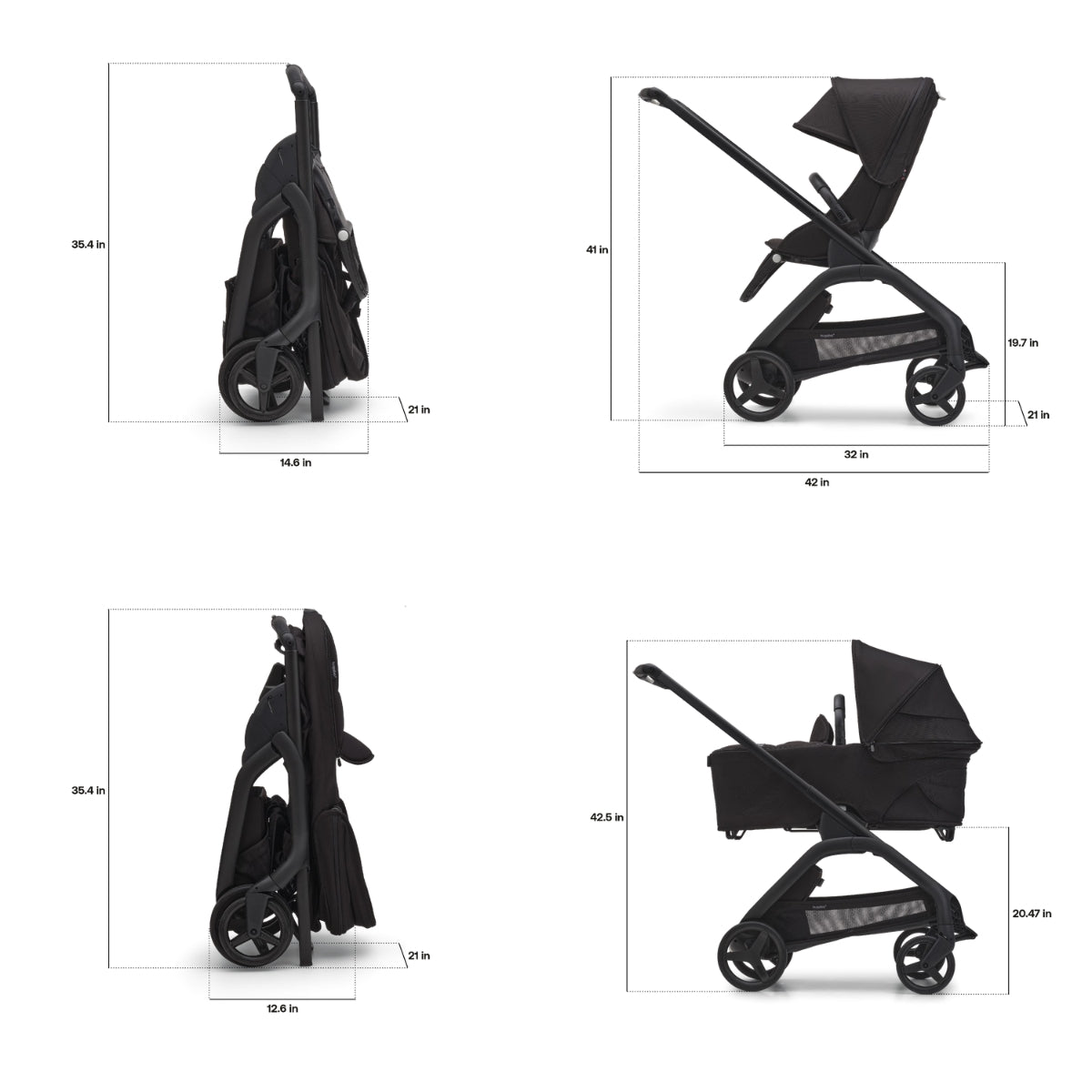 Bugaboo Dragonfly Stroller & Bassinet - Midnight Black/Frame Black