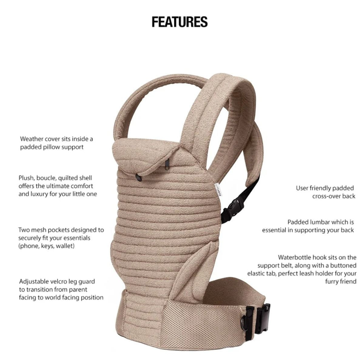 Bumpsuit The Armadillo Baby Carrier - Oyster on Luna Baby Store Miami