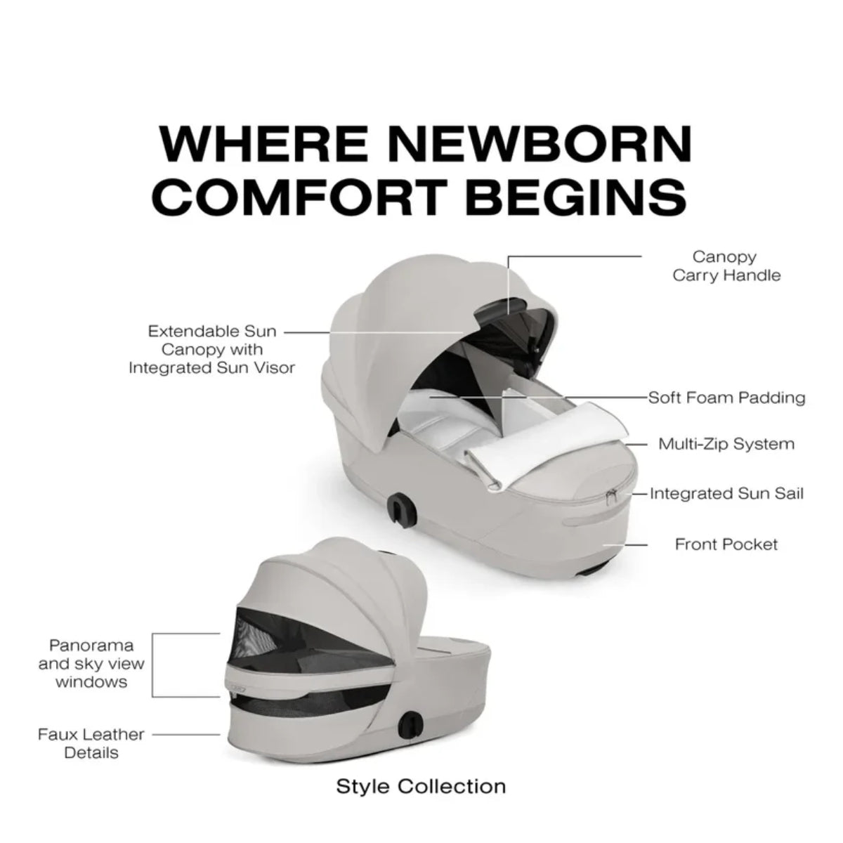 CYBEX PRIAM Fold Lux Carry Cot - Style Collection City Grey on Luna Baby Store Miami
