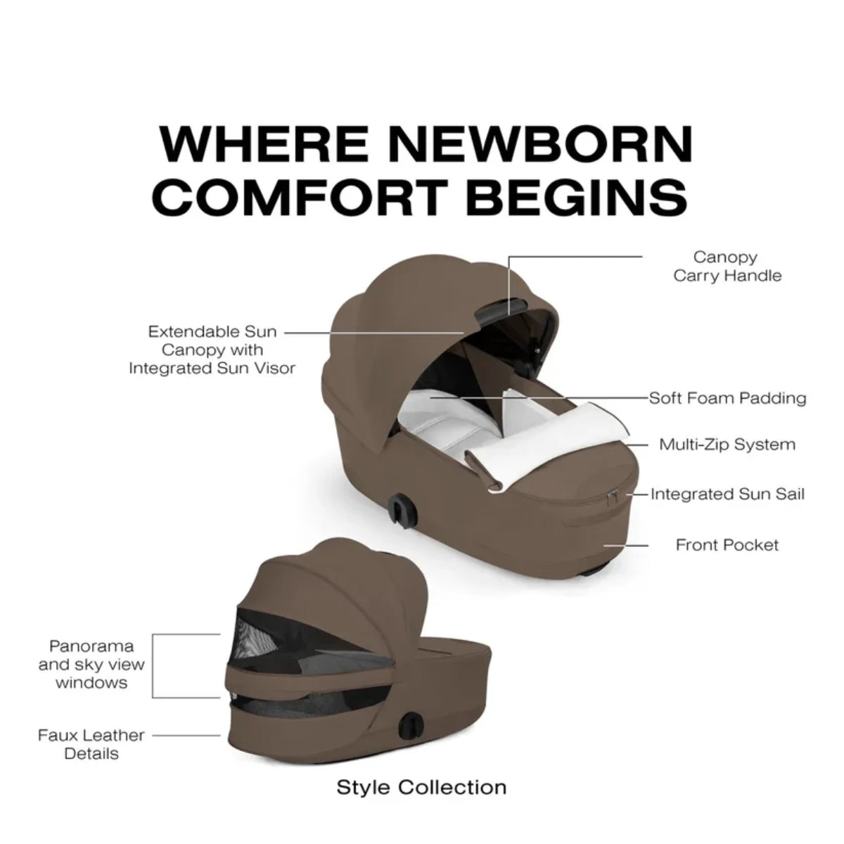 CYBEX PRIAM Fold Lux Carry Cot - Style Collection Coconut Brown