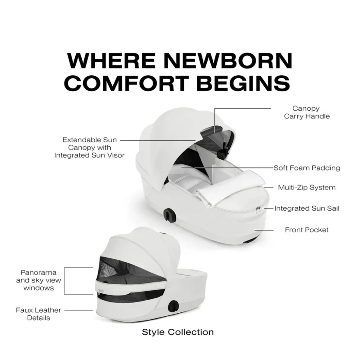 CYBEX PRIAM Fold Lux Carry Cot - Style Collection Off White