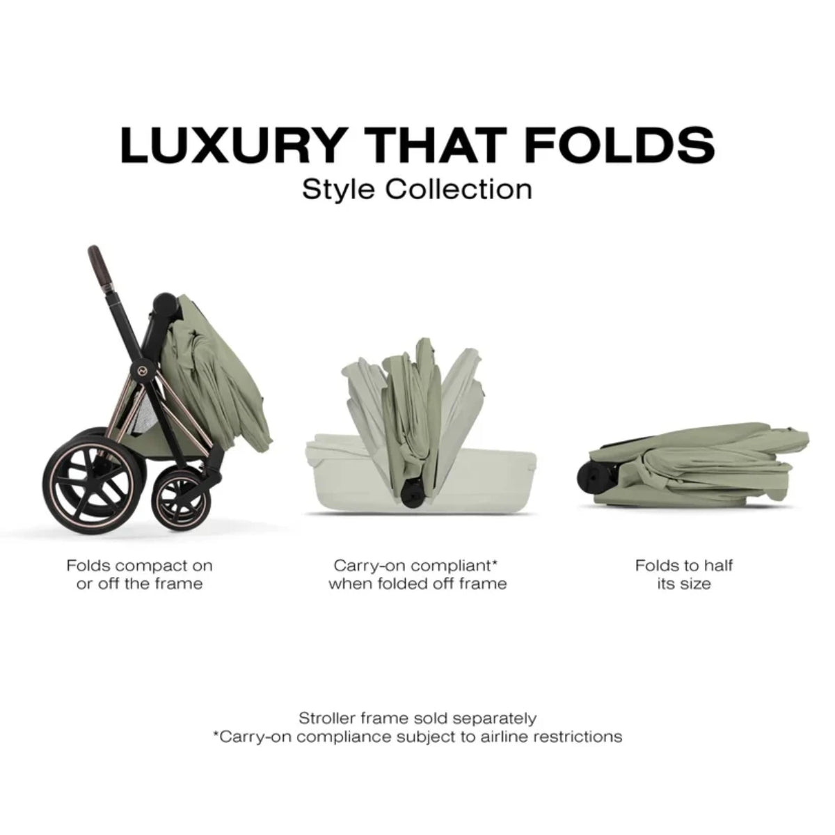 CYBEX PRIAM Fold Lux Carry Cot - Style Collection Sage Green