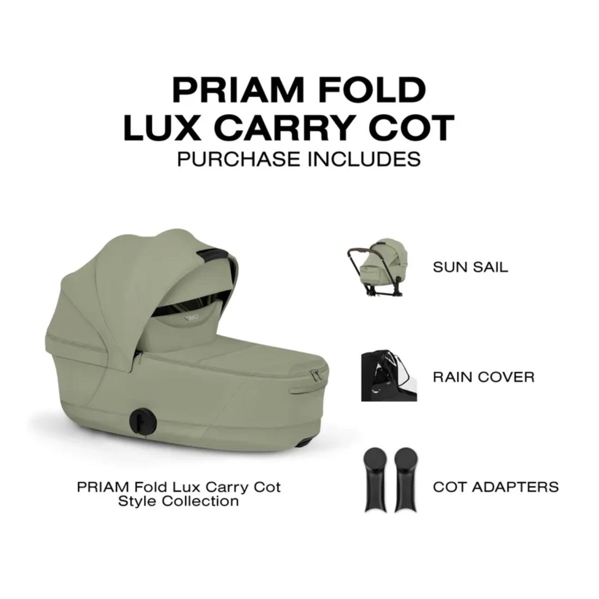 CYBEX PRIAM Fold Lux Carry Cot - Style Collection Sage Green on Luna Baby Store Miami