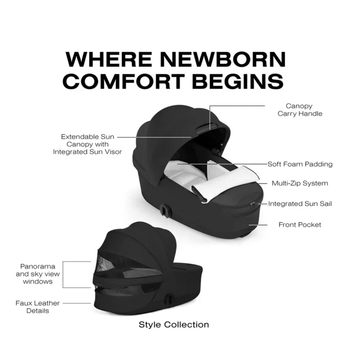 CYBEX PRIAM Fold Lux Carry Cot - Style Collection Sepia Black