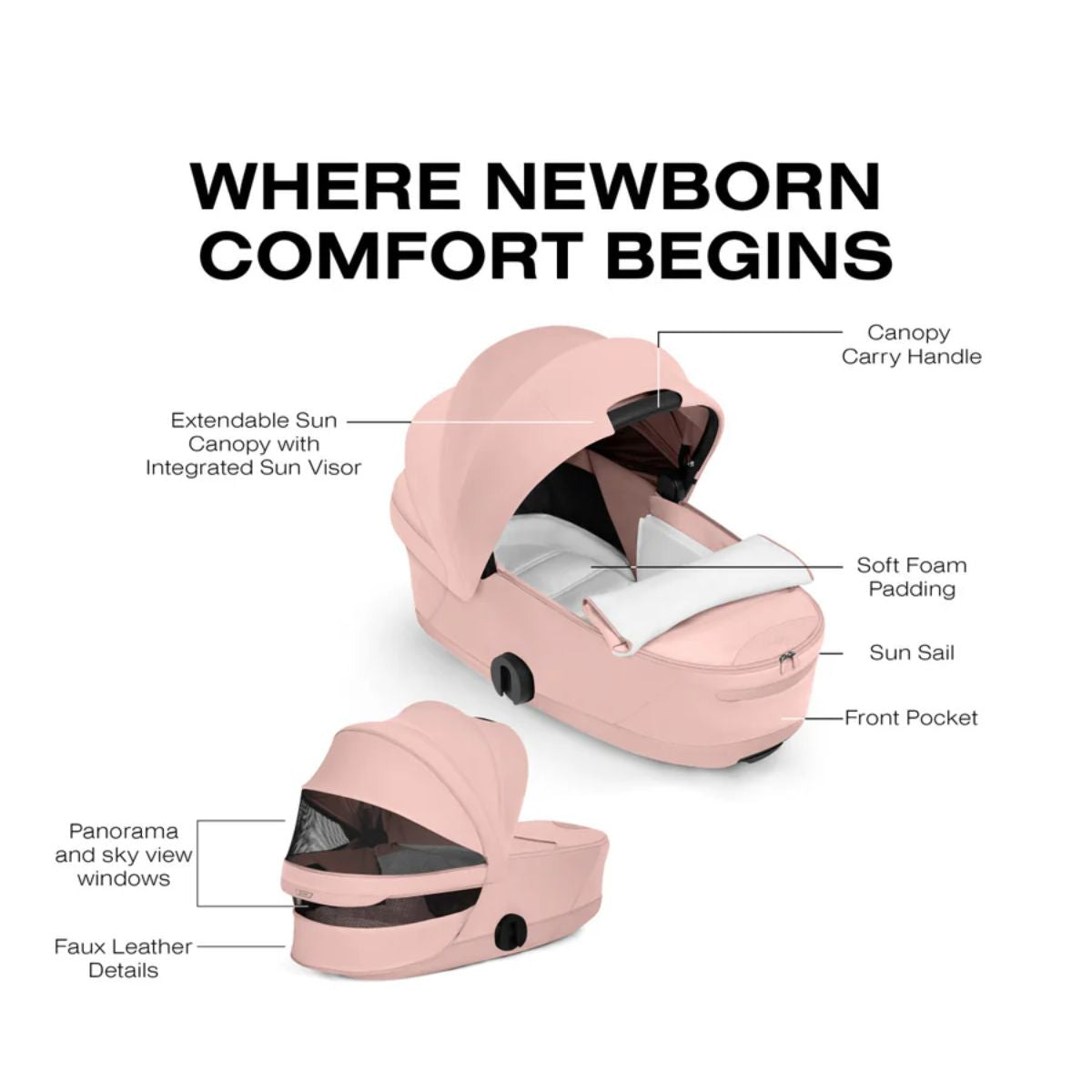 CYBEX MIOS/COYA Fold Lux Carry Cot Style Collection - Peach Pink