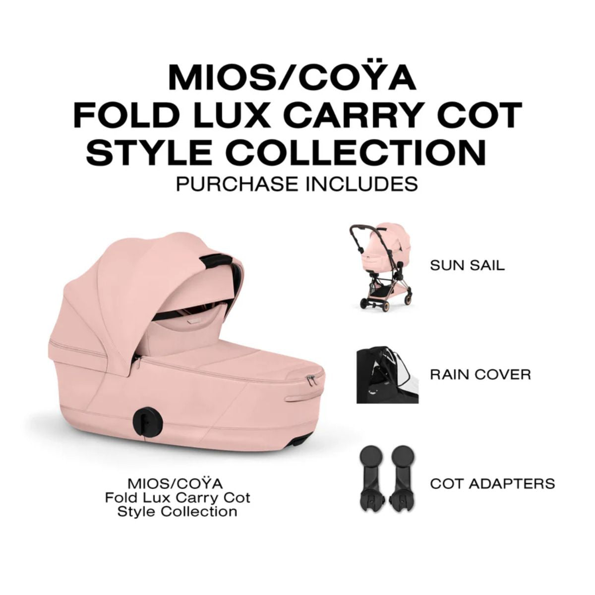 CYBEX MIOS/COYA Fold Lux Carry Cot Style Collection - Peach Pink