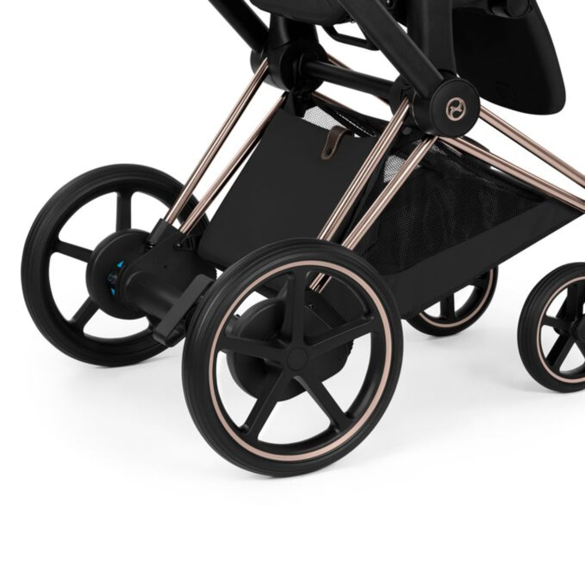 Cybex E-Priam Stroller - Comfort Collection Rose Gold/Brown Frame/ Sepia Black Lux Seat Pack on Luna Baby Store Miami