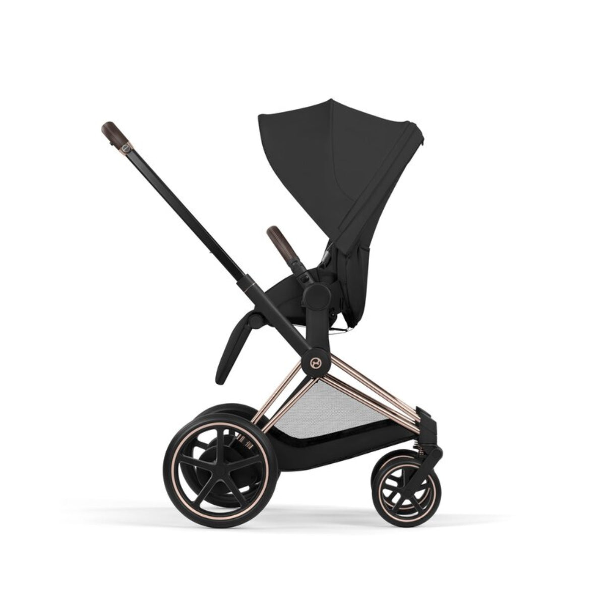 Cybex E-Priam Stroller - Comfort Collection Rose Gold/Brown Frame/ Sepia Black Lux Seat Pack