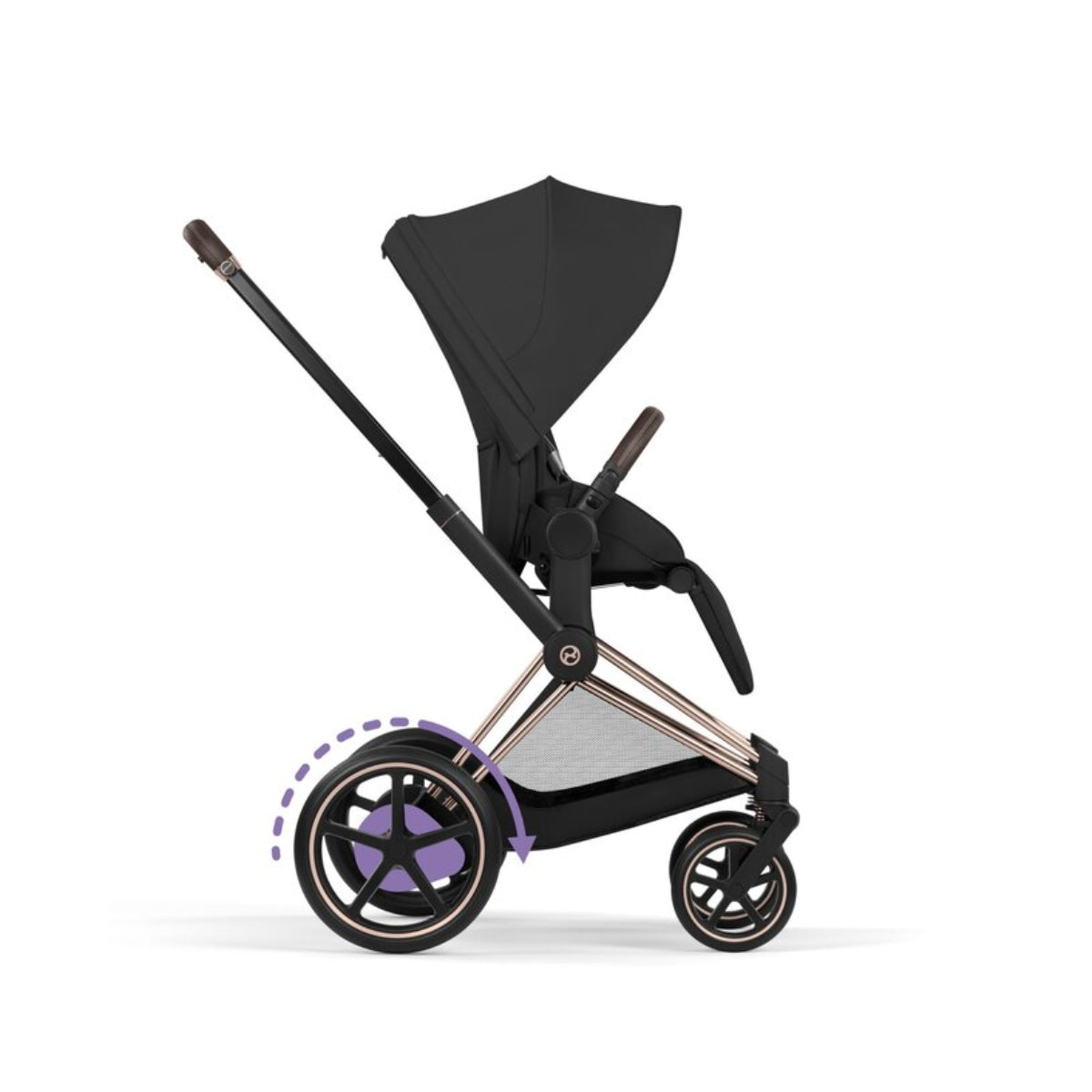 Cybex E-Priam Stroller - Comfort Collection Rose Gold/Brown Frame/ Sepia Black Lux Seat Pack on Luna Baby Store Miami