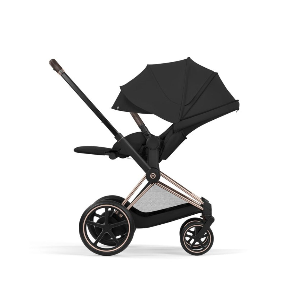 Cybex E-Priam Stroller - Comfort Collection Rose Gold/Brown Frame/ Sepia Black Lux Seat Pack