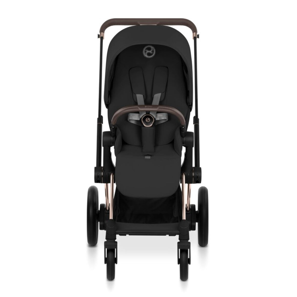 Cybex E-Priam Stroller - Comfort Collection Rose Gold/Brown Frame/ Sepia Black Lux Seat Pack - Smart Electric Assistance