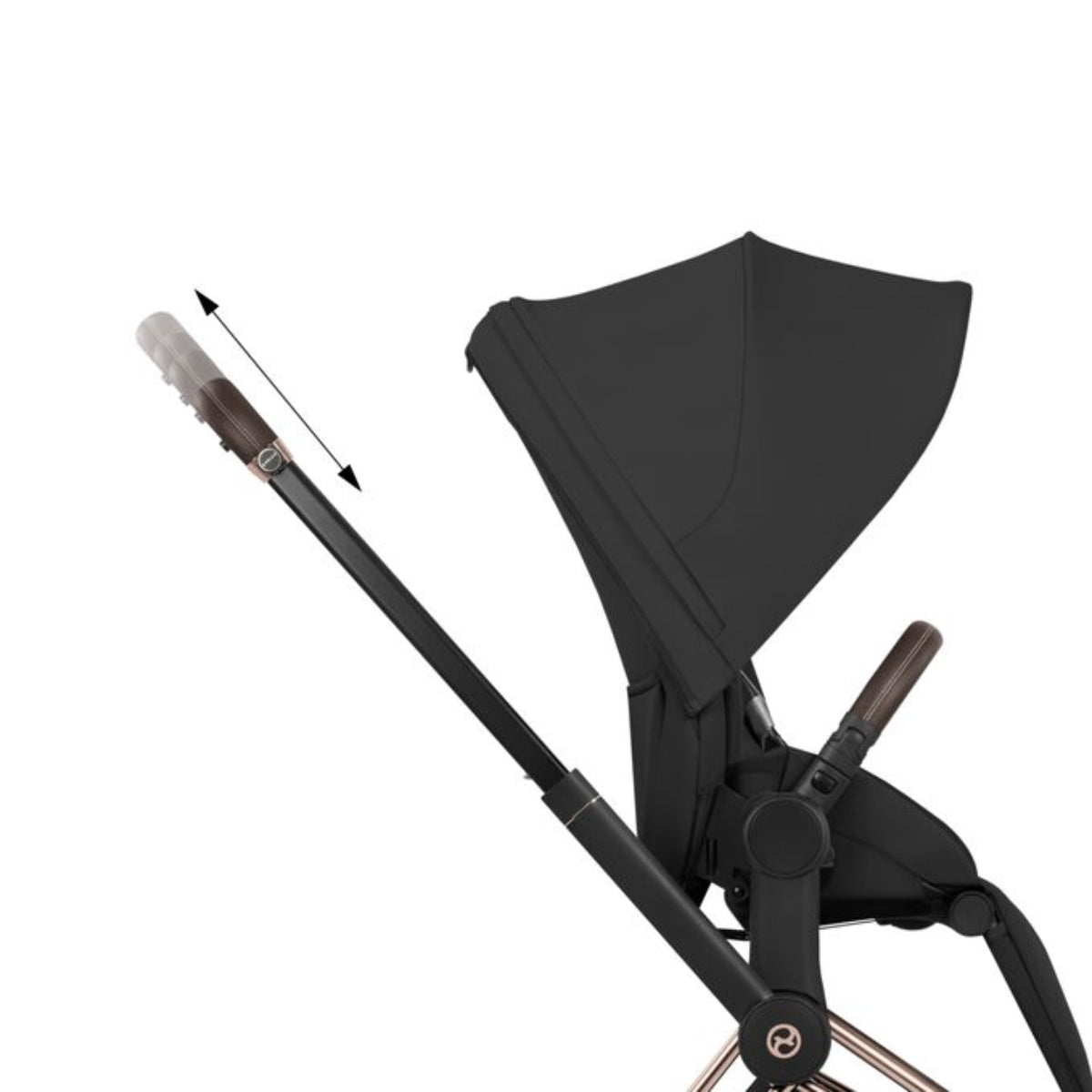 Cybex E-Priam Stroller - Comfort Collection Rose Gold/Brown Frame/ Sepia Black Lux Seat Pack