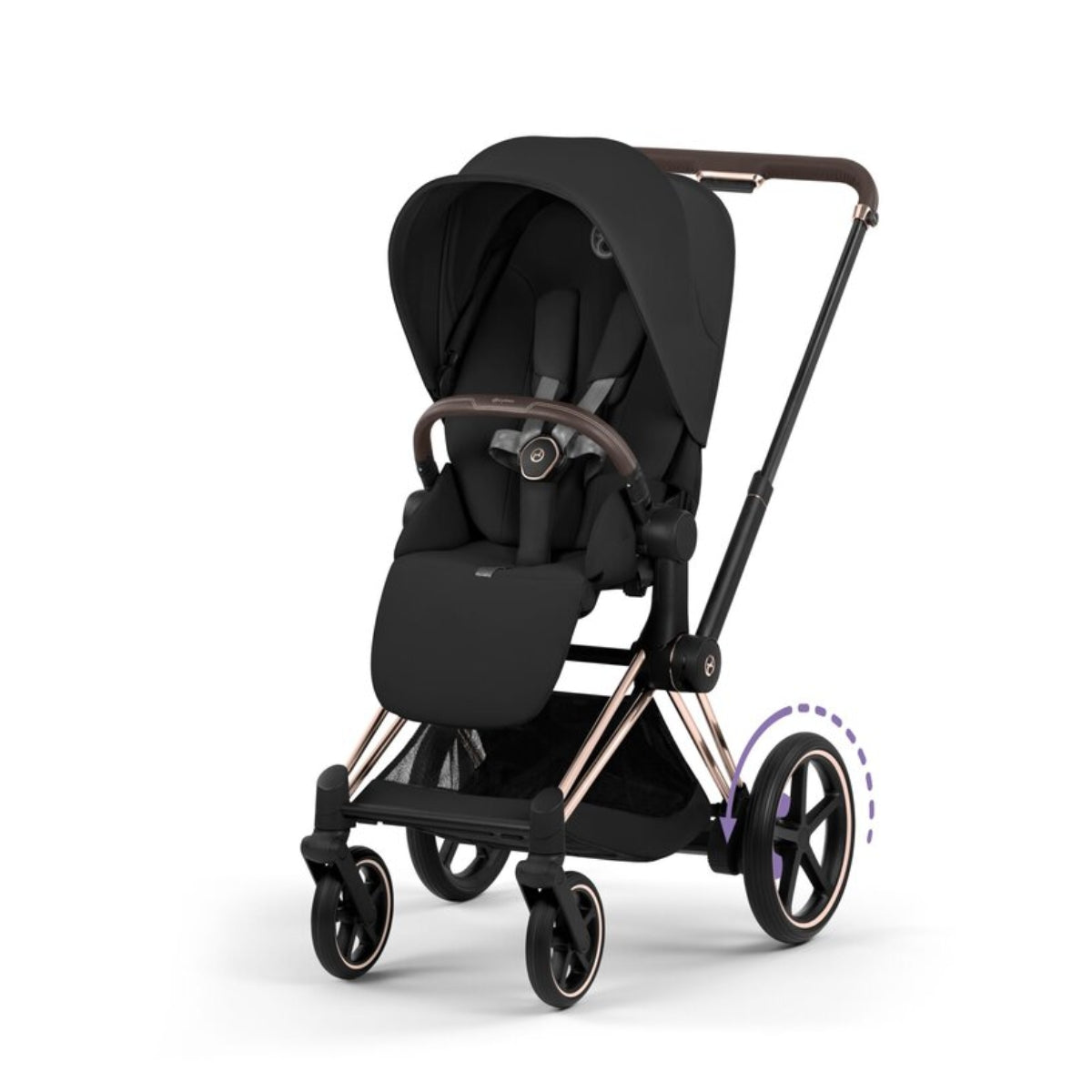 Cybex E-Priam Stroller - Comfort Collection Rose Gold/Brown Frame/ Sepia Black Lux Seat Pack on Luna Baby Store Miami