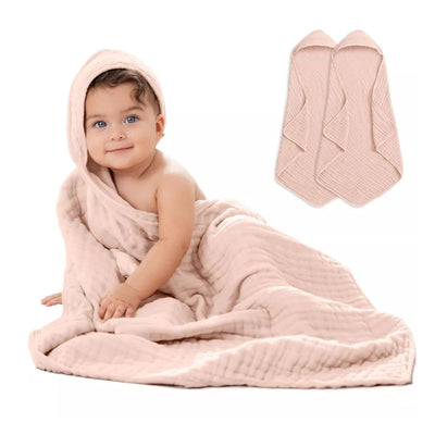 Comfy Cubs Hooded Baby Towel 2 pack 100% Muslin Cotton - Blush