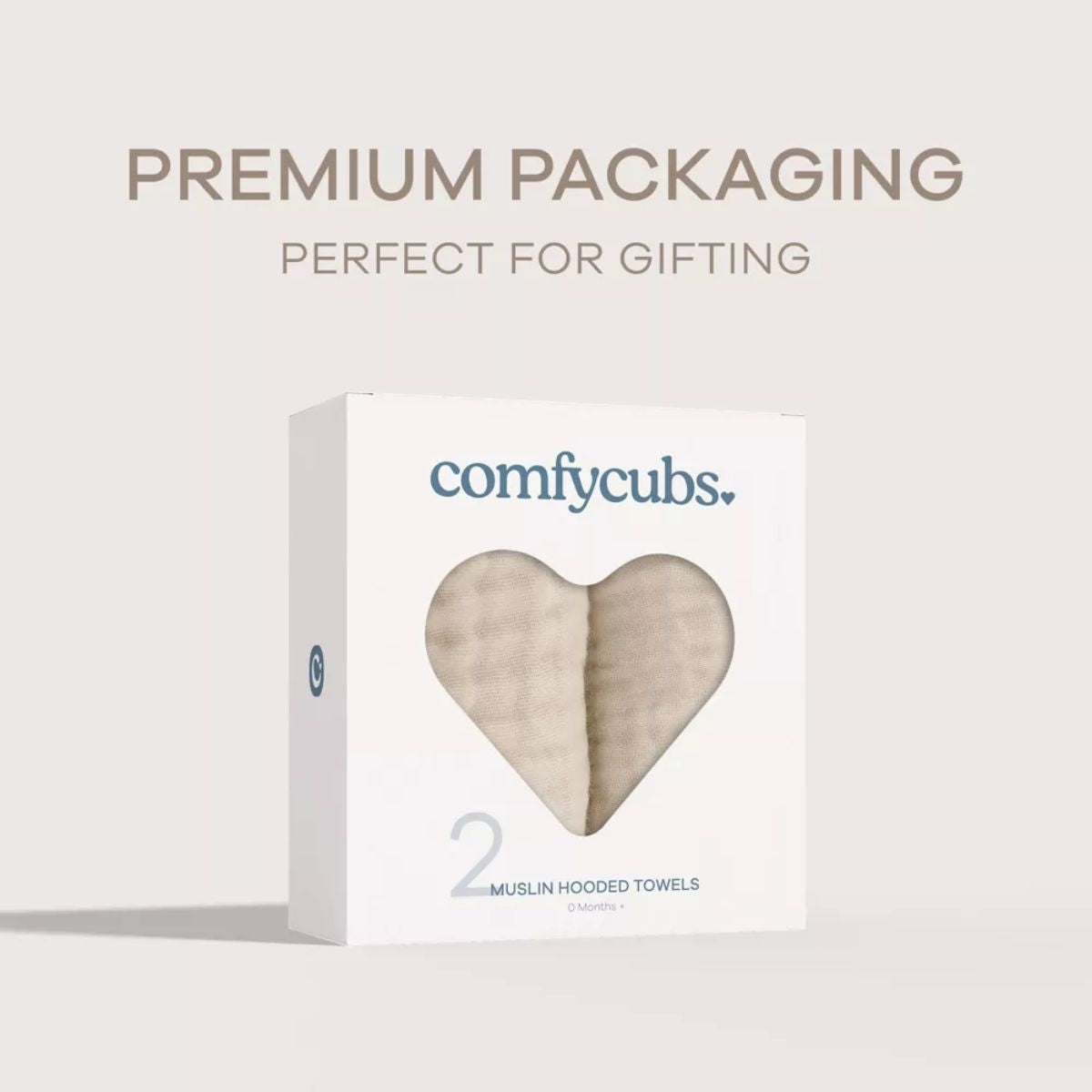 Comfy Cubs Hooded Baby Towel 2 pack 100% Muslin Cotton  - Sand