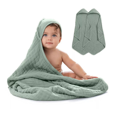 Comfy Cubs Hooded Baby Towel 2 pack 100% Muslin Cotton - Fern