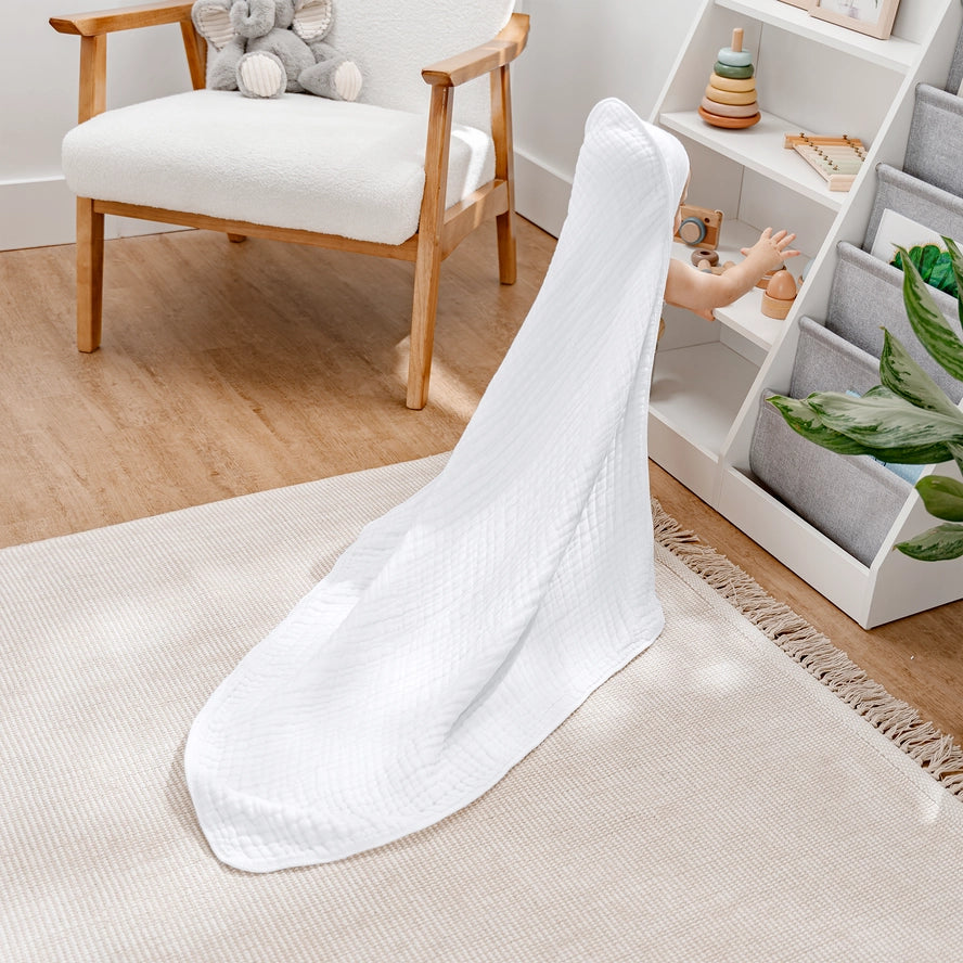 Comfy Cubs Hooded Baby Towel 2 pack 100% Muslin Cotton  - White