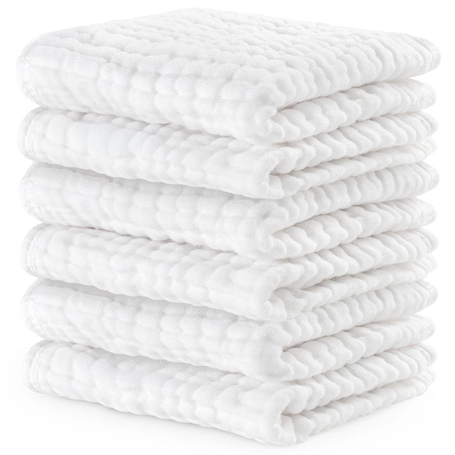 Comfy Cubs Muslin Baby Washcloths, Soft 10"x10" Cotton - White