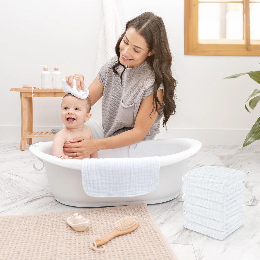 Comfy Cubs Muslin Baby Washcloths, Soft 10"x10" Cotton - White