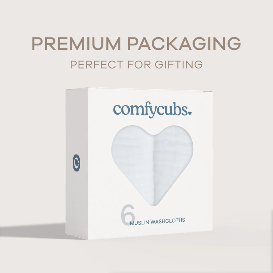 Comfy Cubs Muslin Baby Washcloths, Soft 10"x10" Cotton - White