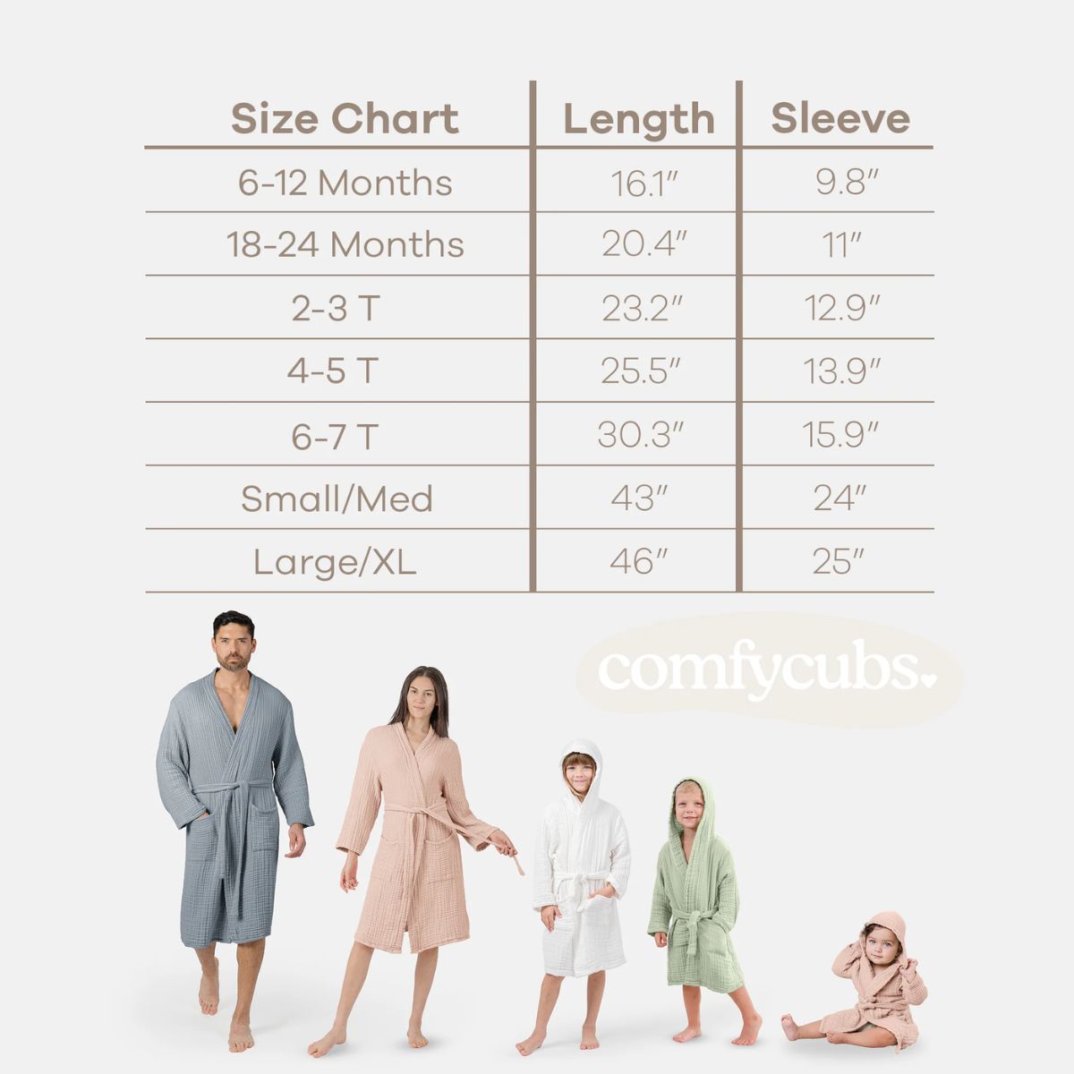 Comfy Cubs Muslin Hooded Baby Bath Robe 100% Cotton Sage - 6-12M