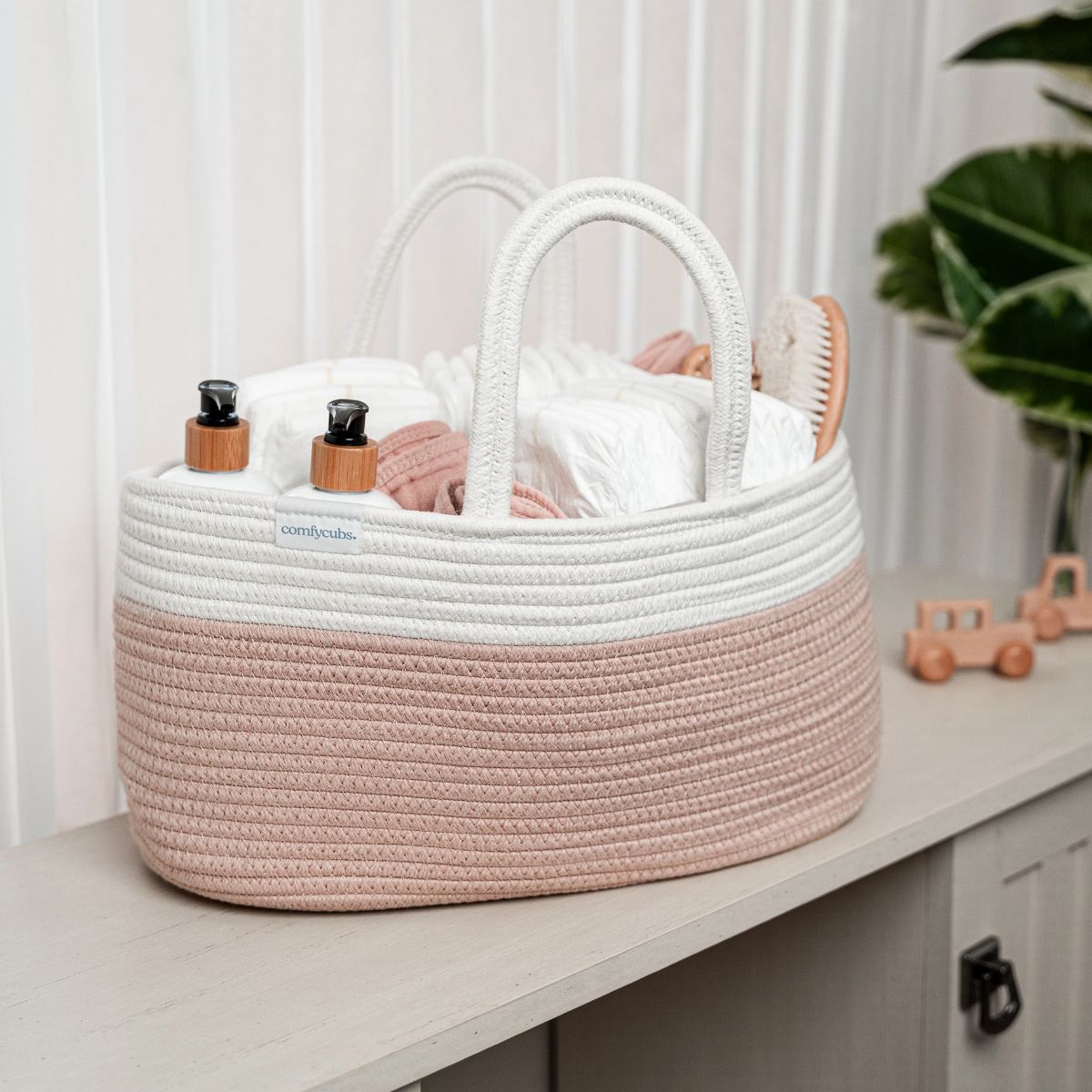 Comfy Cubs Rope Diaper Caddy - Blush on Luna Baby Store Miami