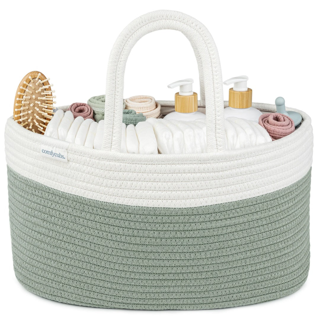 Comfy Cubs Rope Diaper Caddy - Sage - Practical and Easy to Carry