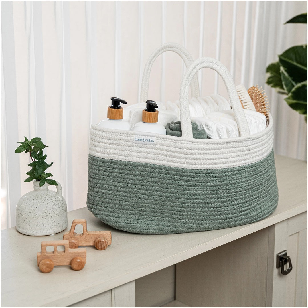 Comfy Cubs Rope Diaper Caddy - Sage - Durable and Stylish Design