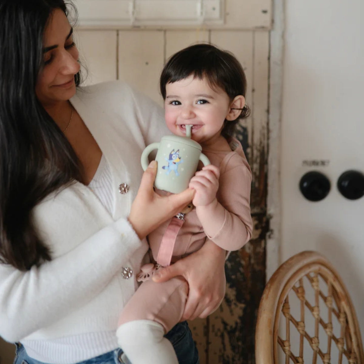 Mushie Silicone Training Cup + Straw Bluey Ivory