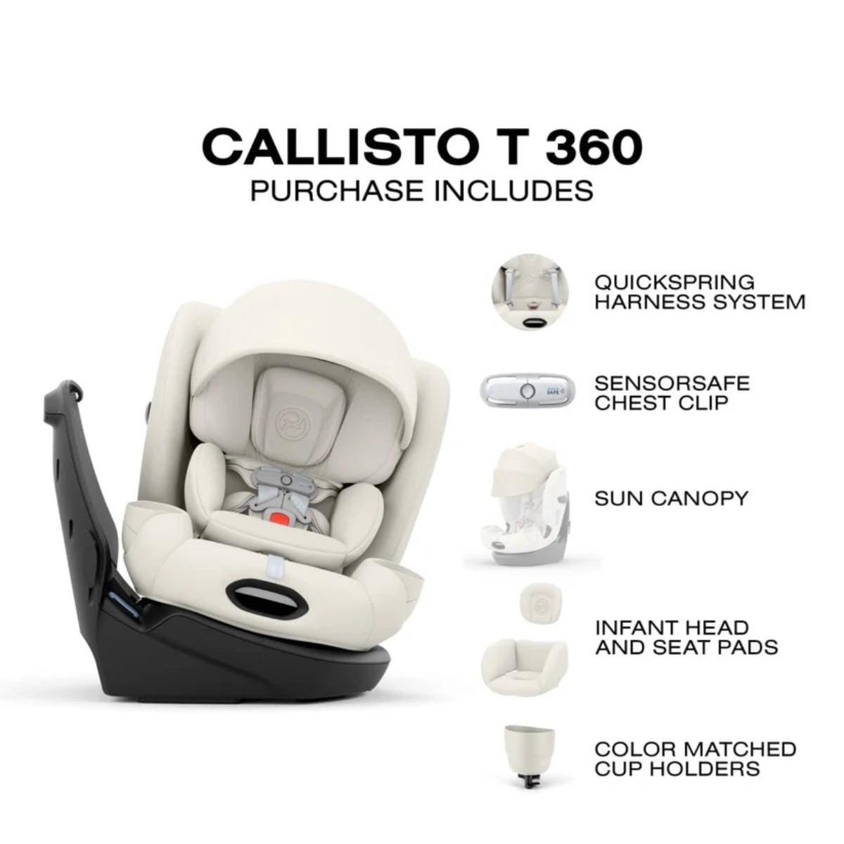 Cybex Callisto T 360 Rotating All-in-One Convertible Car Seat Off White on Luna Baby Store Miami