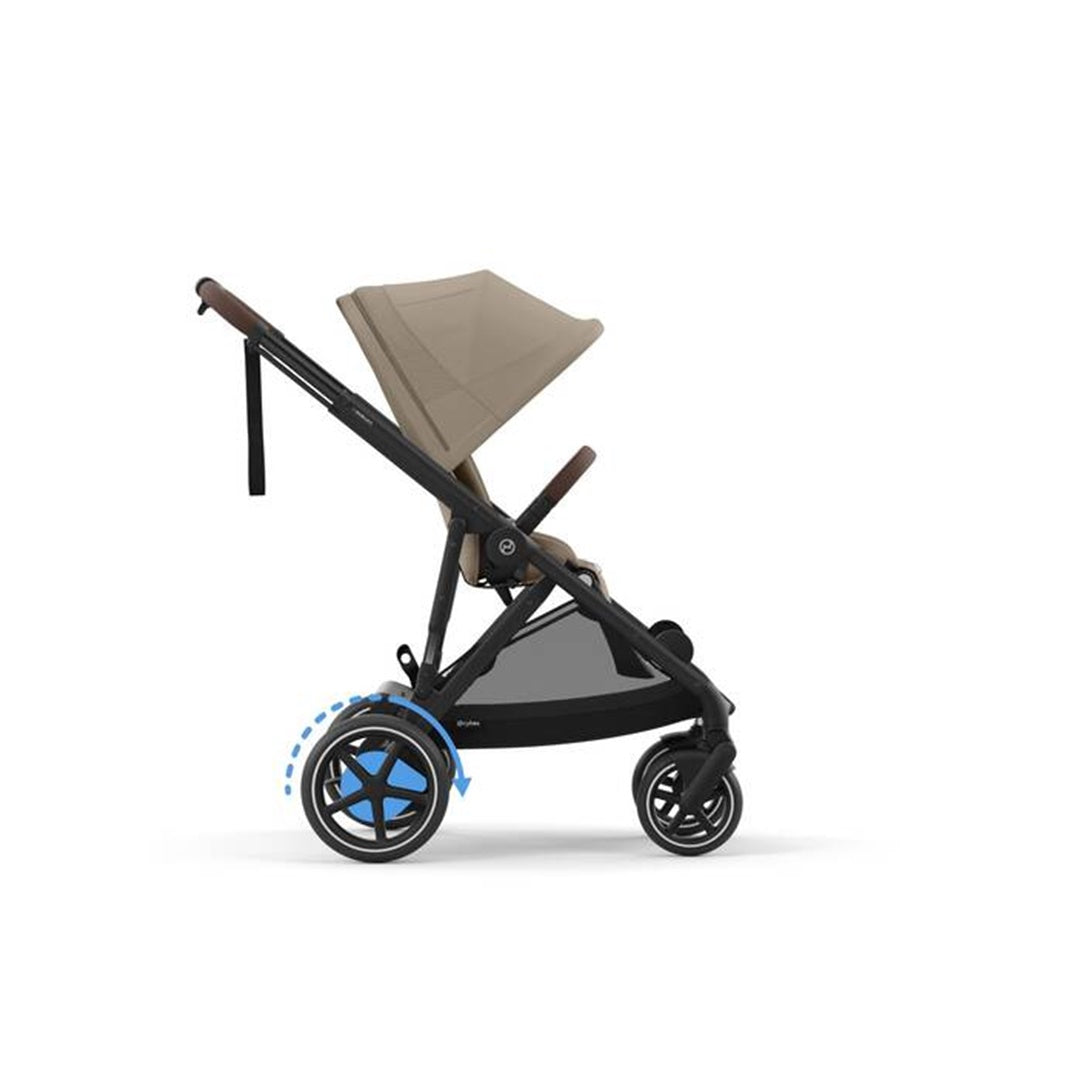 Cybex E - Gazelle S Stroller - Black Frame/ Almond Beige Seat - Automatic Rocking Function