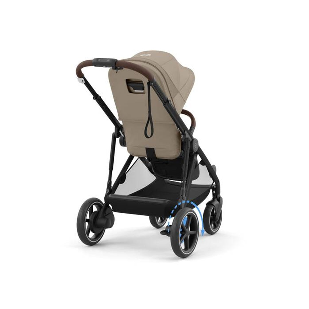 Cybex E - Gazelle S Stroller - Black Frame/ Almond Beige Seat - Large Storage Capacity