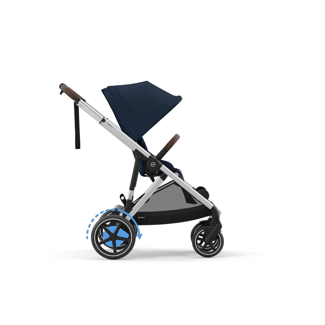 Cybex E - Gazelle S Stroller - Silver Frame/ Ocean Blue Seat - Automatic Rocking Function