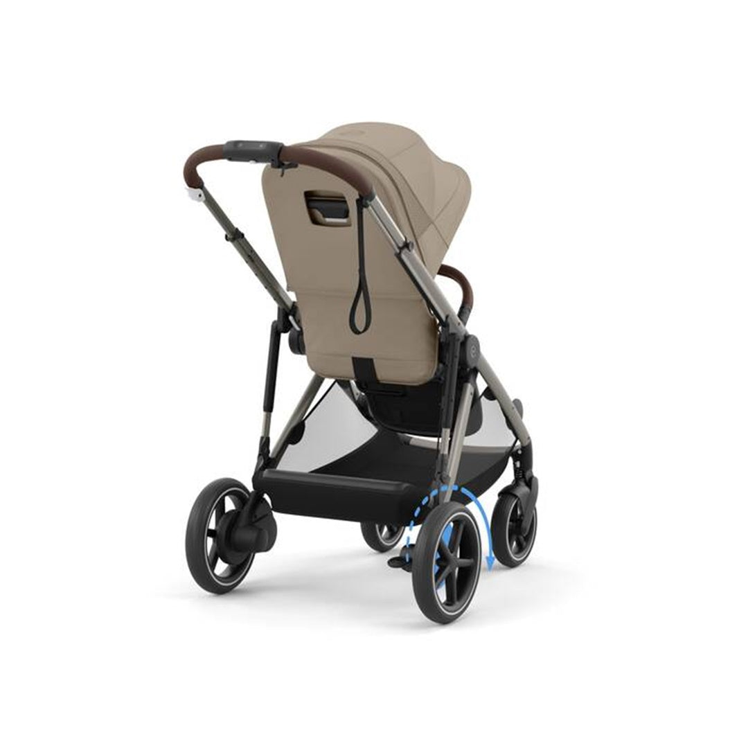 Cybex E - Gazelle S Stroller - Taupe Frame/ Almond Beige Seat - Large Storage Capacity