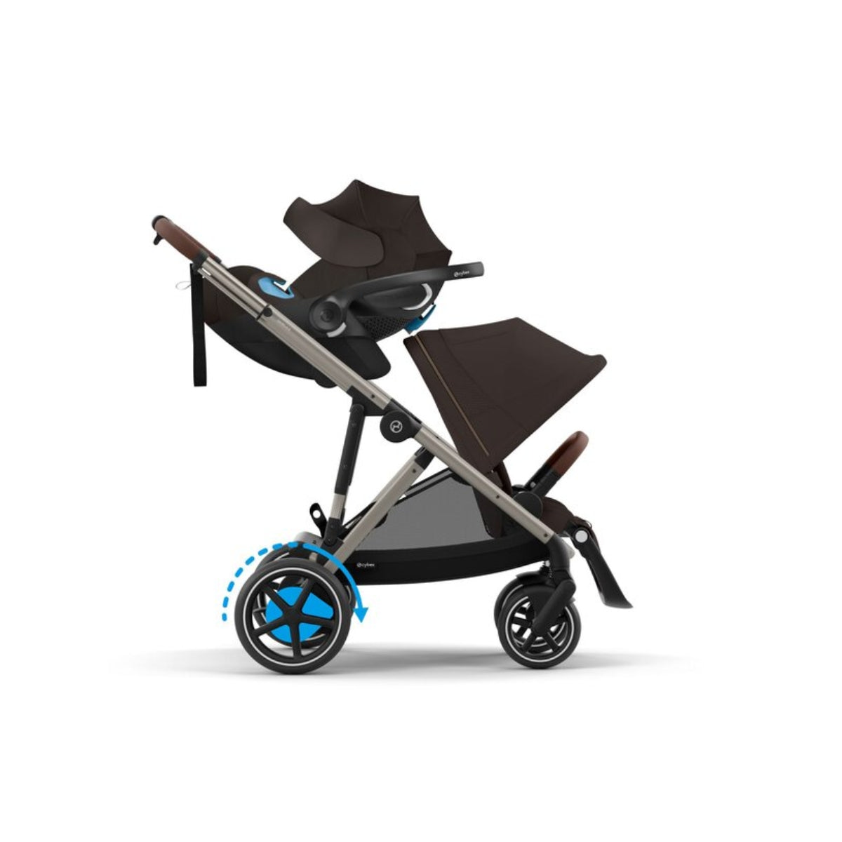 Cybex E - Gazelle S Stroller - Taupe Frame/ Chocolate Brown on Luna Baby Store Miami
