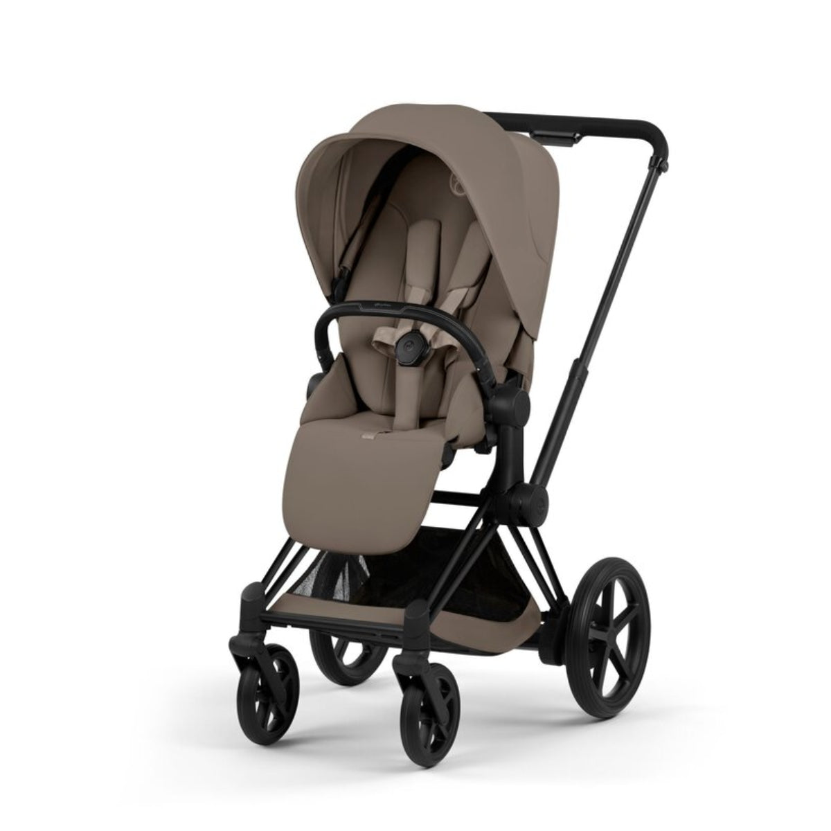Cybex E-Priam Stroller - Comfort Collection Matte Black Frame/Coconut Brown Lux Seat on Luna Baby Store Miami