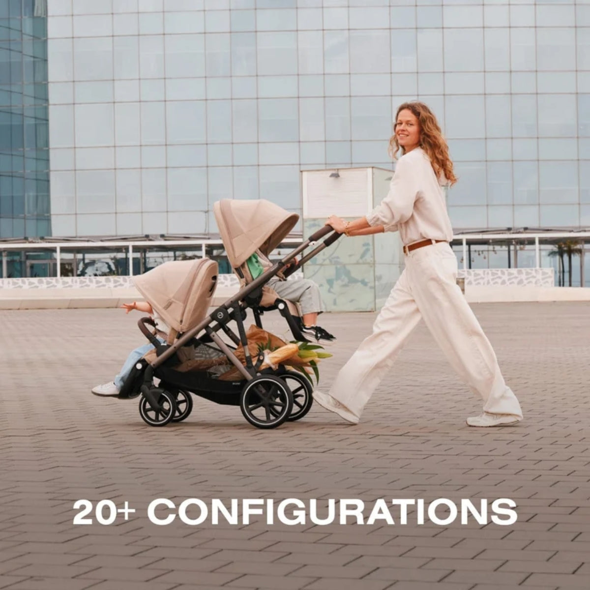 Cybex Gazelle S Single-to-Double Stroller - Taupe Frame / Chocolate Brown