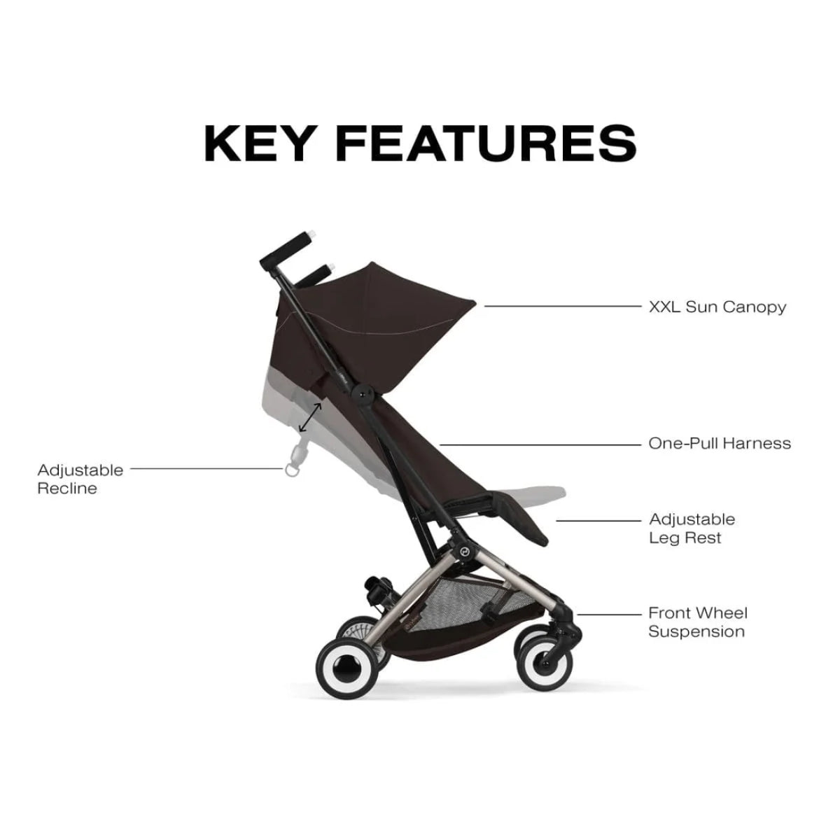 Cybex Libelle Ultra Compact Stroller - Taupe Frame/Chocolate Brown on Luna Baby Store Miami
