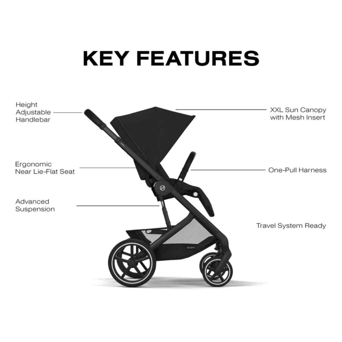 Cybex Balios S Lux Stroller - Black Frame / Moon Black