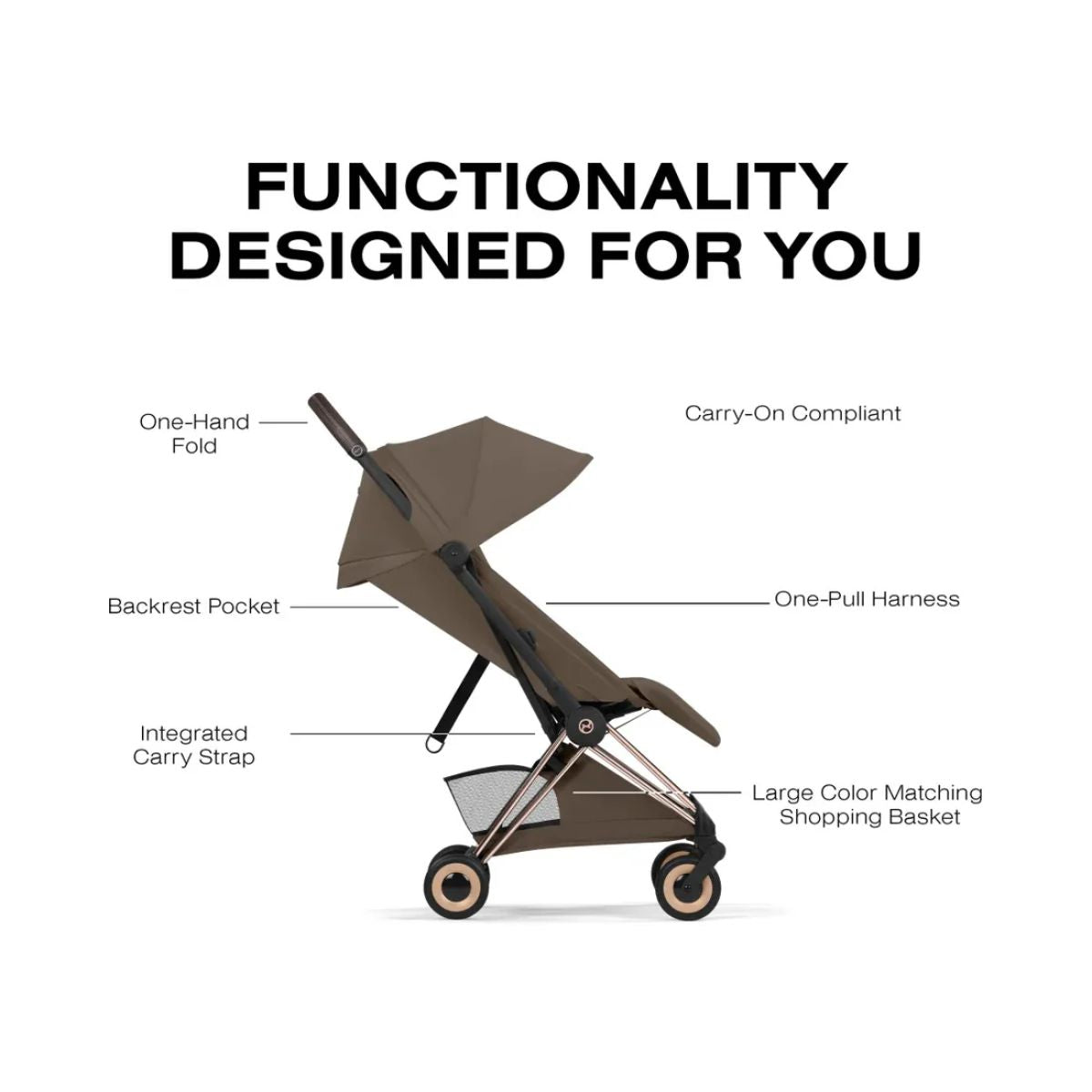 Cybex Coya Stroller (2026) - Style Collection - Rose Gold Frame / Coconut Brown Lux Seat
