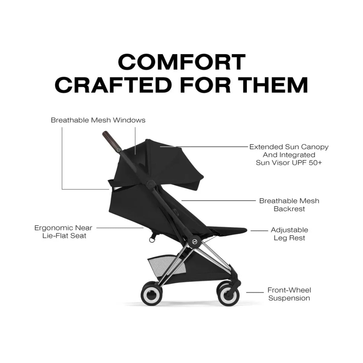 Cybex Coya Stroller (2026) - Style Collection - Chrome Frame / Sepia Black Lux Seat on Luna Baby Store Miami
