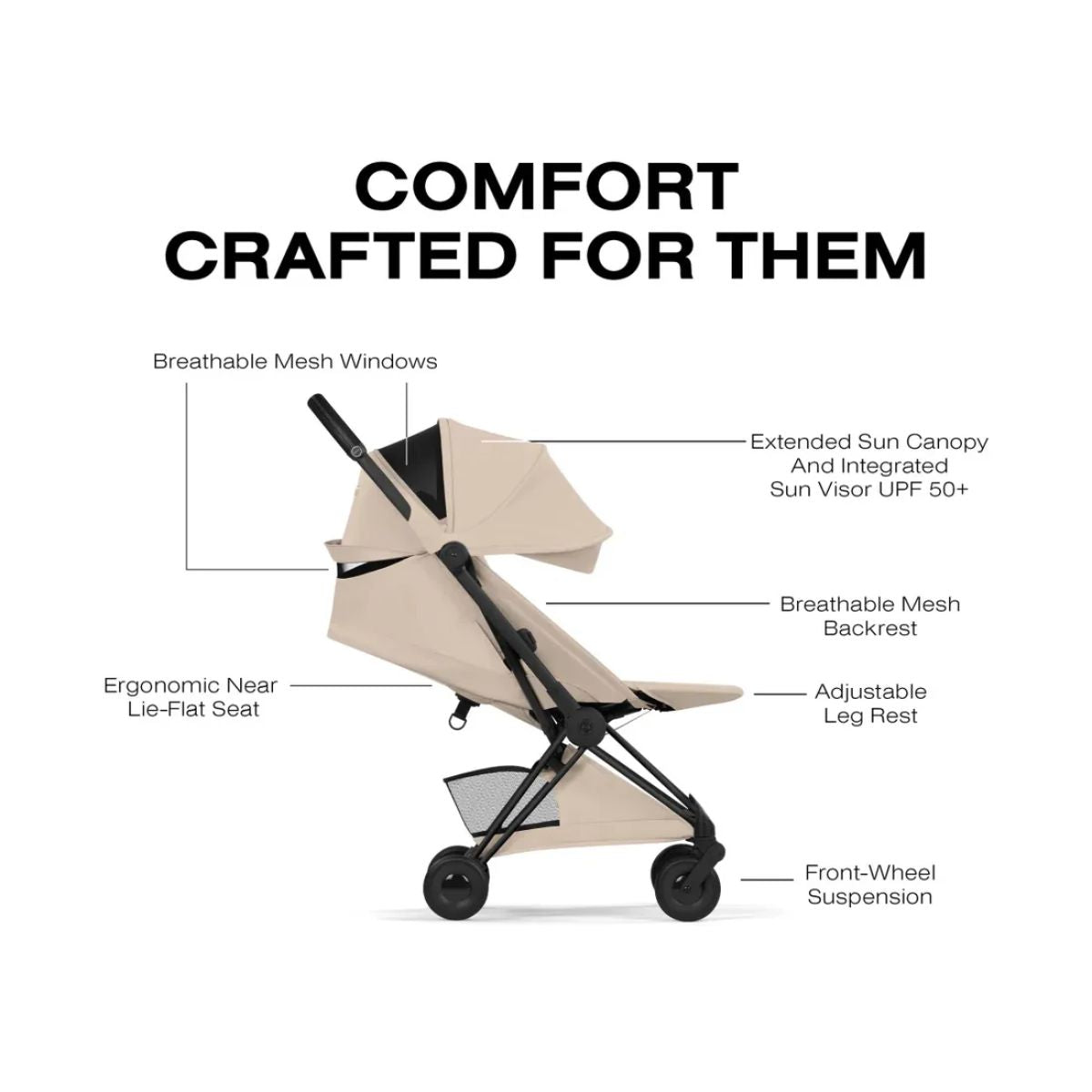 Cybex Coya Stroller (2026) - Style Collection - Matte Black Frame / Cozy Beige Lux Seat on Luna Baby Store Miami