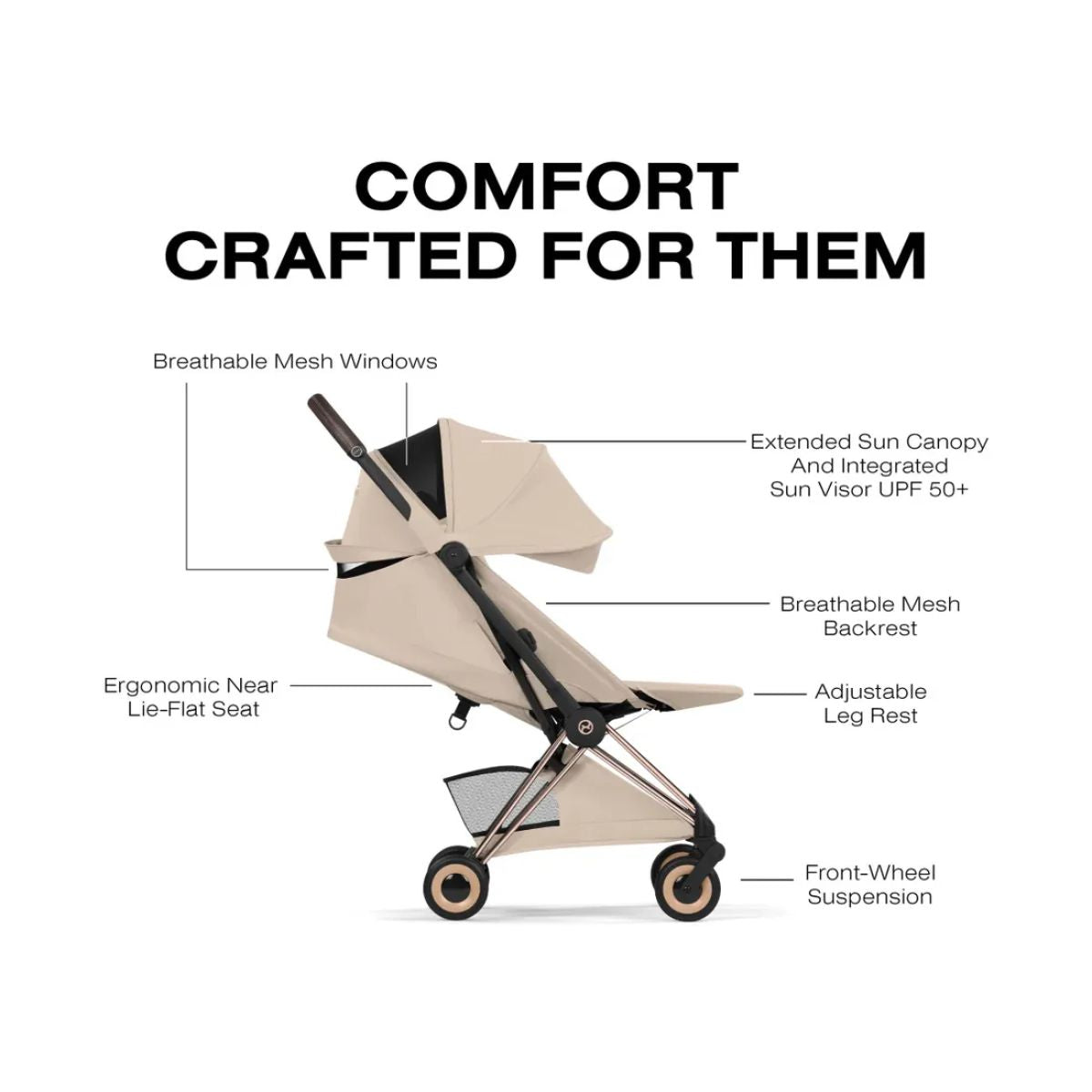 Cybex Coya Stroller (2026) - Style Collection - Rose Gold Frame / Cozy Beige Lux Seat on Luna Baby Store Miami