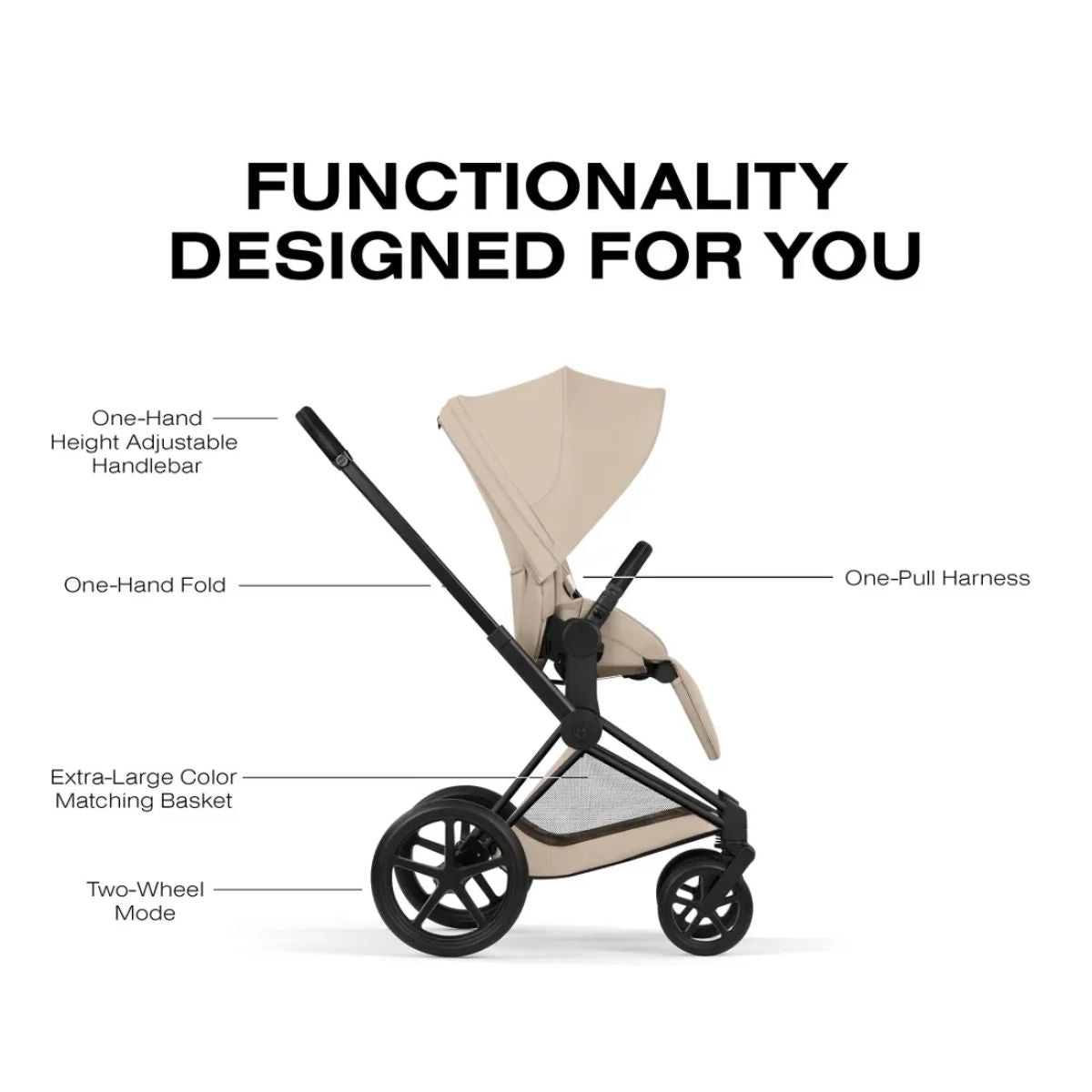 Cybex Priam Stroller (2026) - Matte Black Frame / Cozy Beige Lux Seat