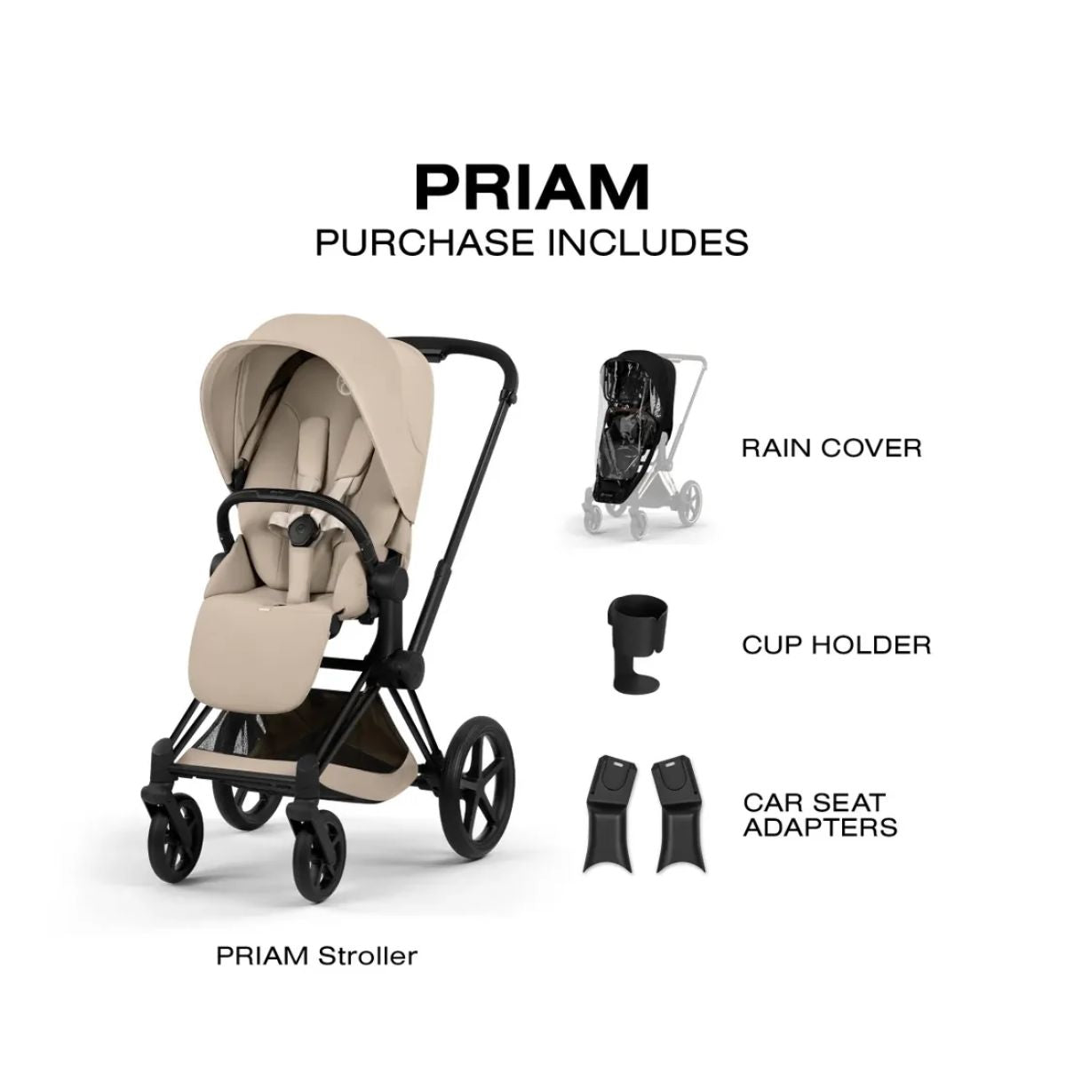 Cybex Priam Stroller (2026) - Matte Black Frame / Cozy Beige Lux Seat on Luna Baby Store Miami