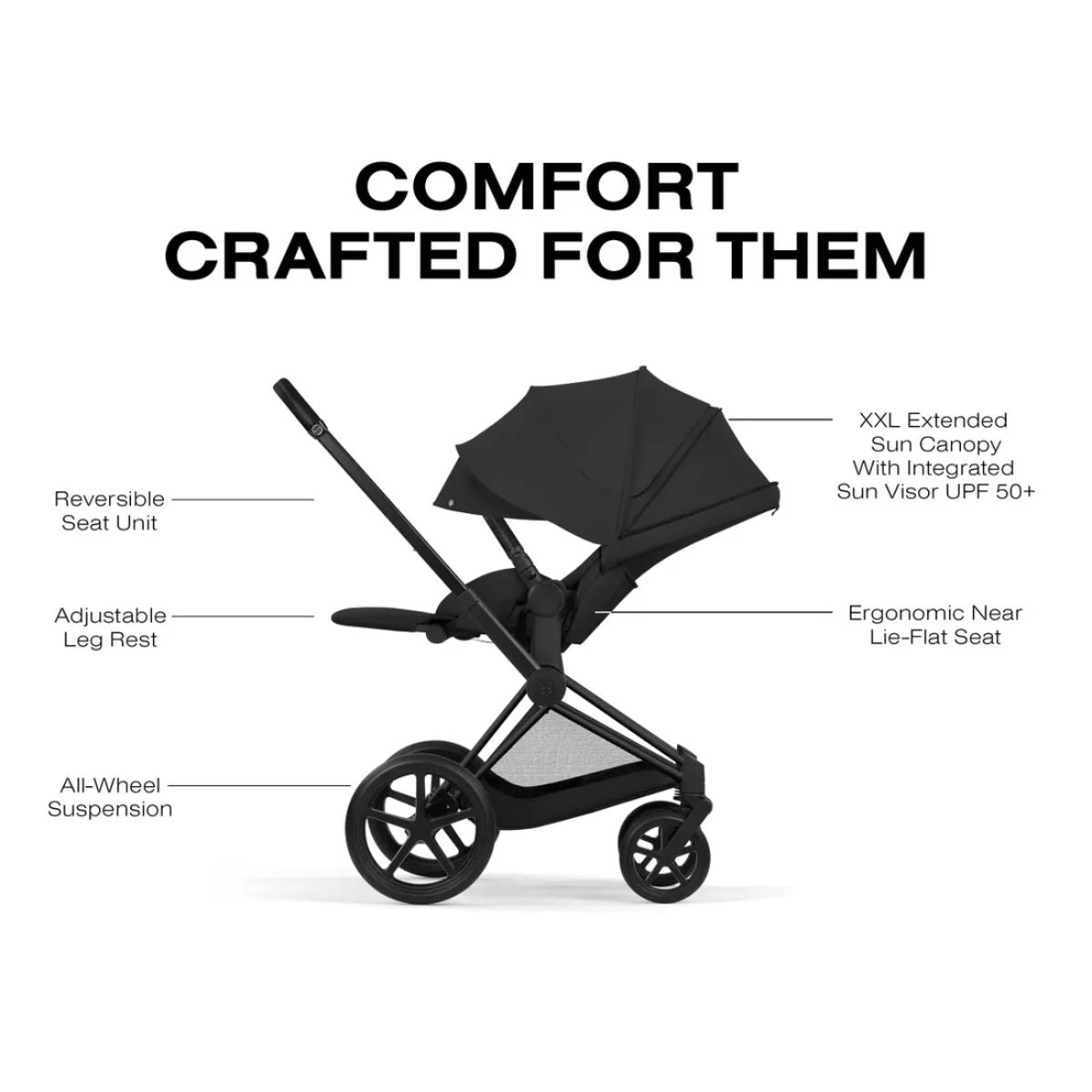 Cybex Priam Stroller (2026) - Matte Black Frame / Sepia Black Lux Seat on Luna Baby Store Miami