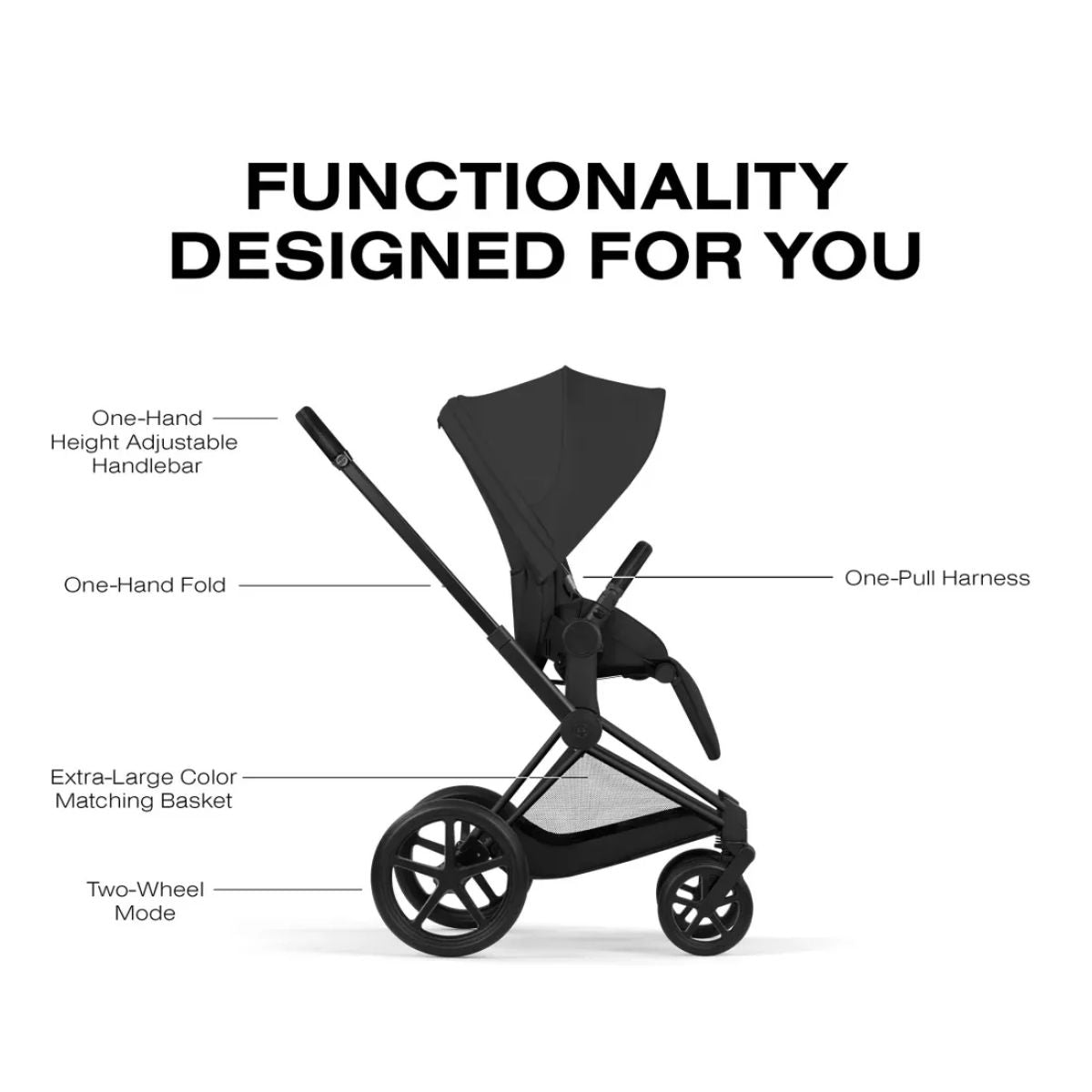 Cybex Priam Stroller (2026) - Matte Black Frame / Sepia Black Lux Seat on Luna Baby Store Miami